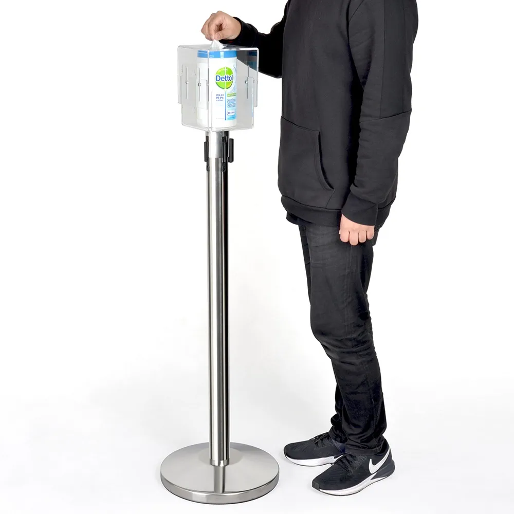 Barrier Post with Disinfecting Wipes Holder