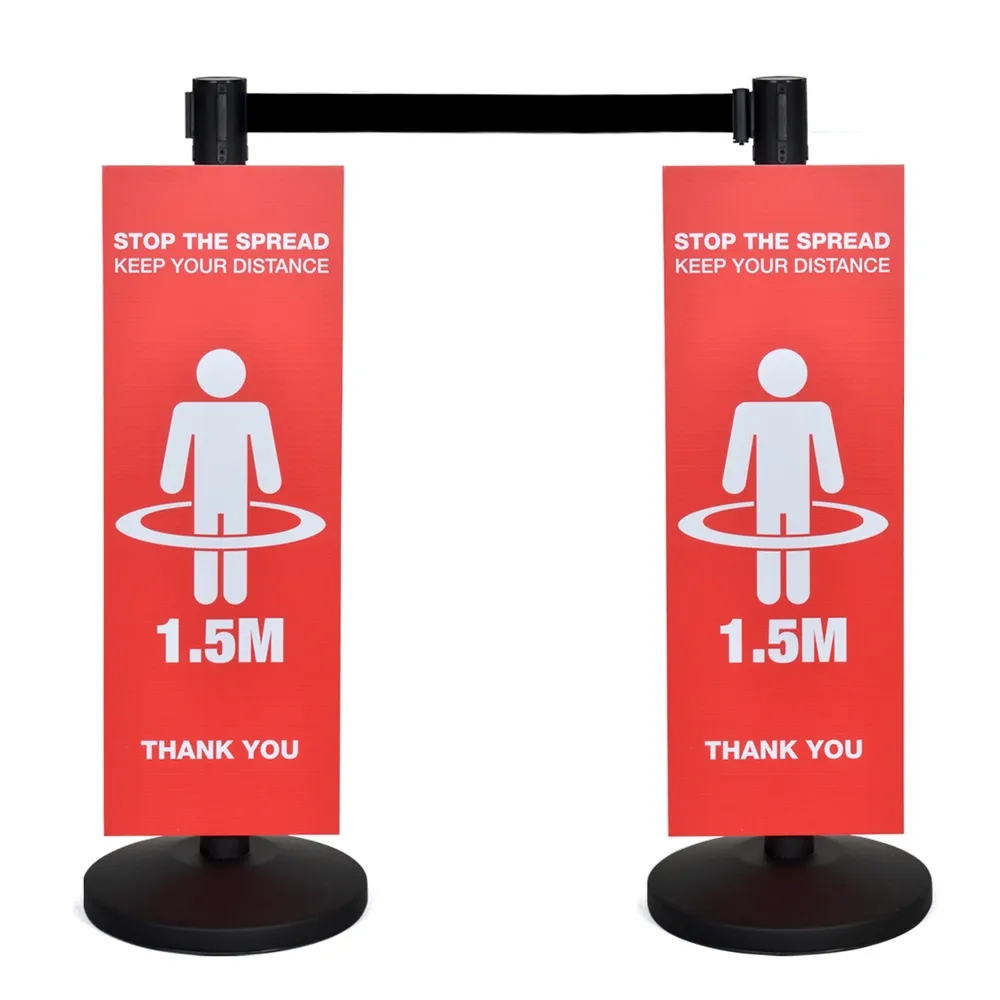 Stanchions with Social Distancing Signs